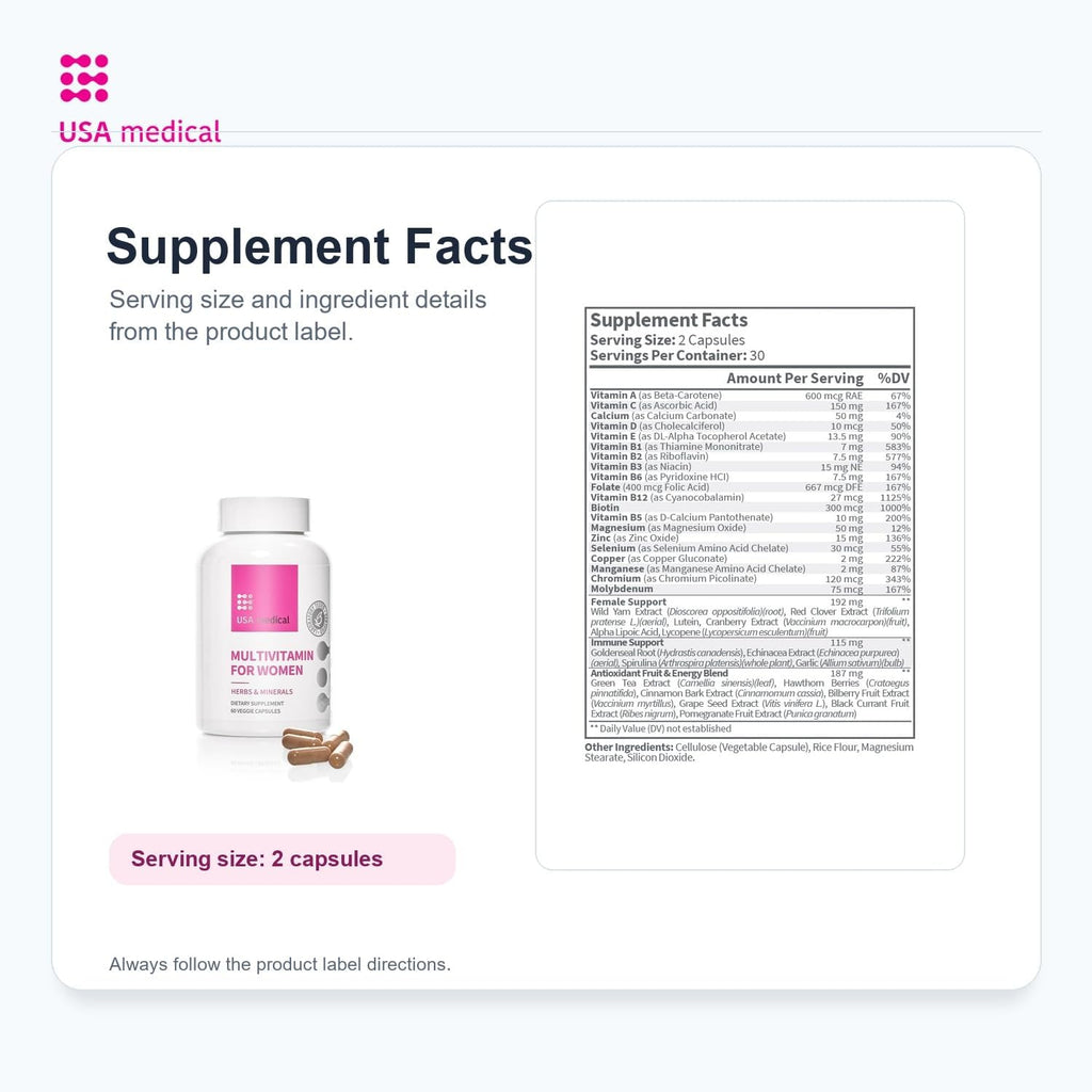 Fórmula Diaria para Mujeres Multivitamínico - Vitaminas, Minerales y Mezcla de Apoyo Femenino | 60 Cápsulas