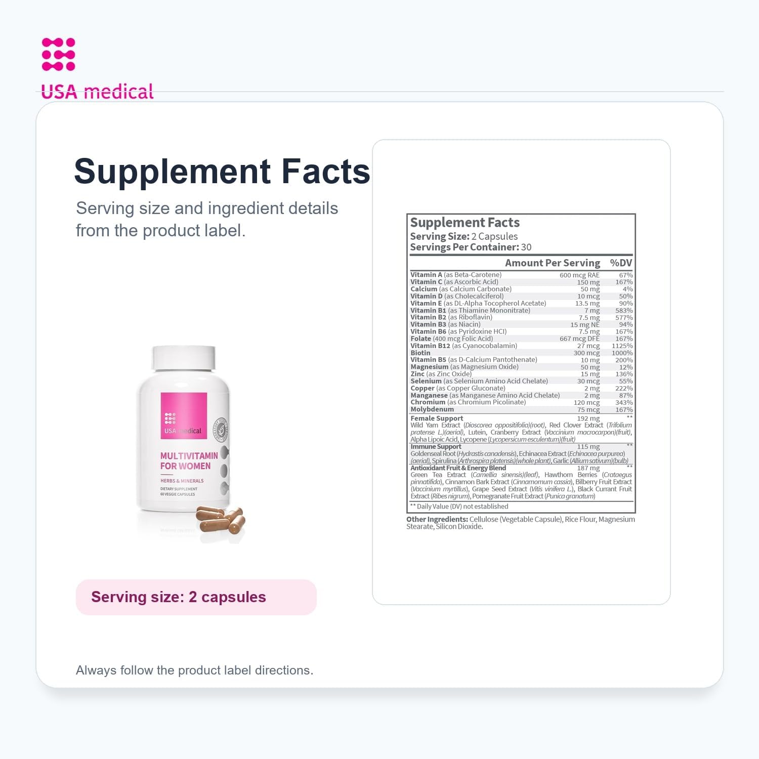 Fórmula Diaria para Mujeres Multivitamínico - Vitaminas, Minerales y Mezcla de Apoyo Femenino | 60 Cápsulas