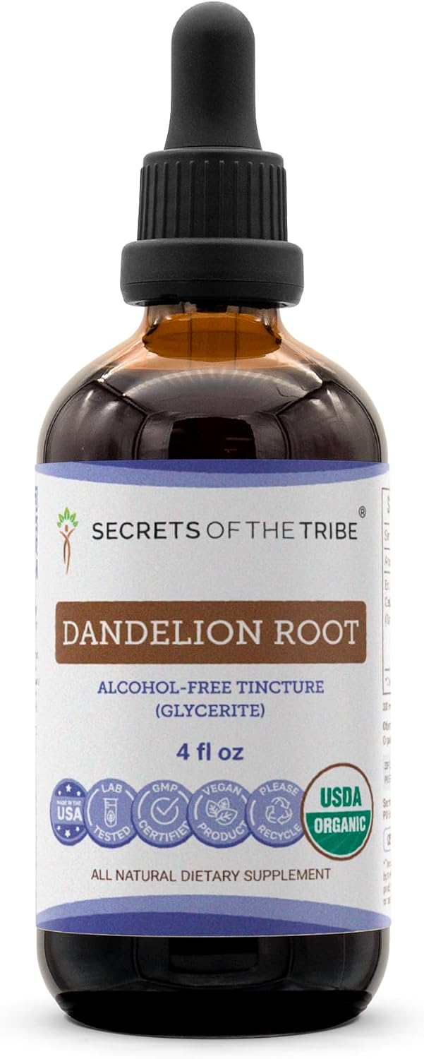 Secrets of the Tribe Raíz de Diente de León Orgánica USDA | Extracto sin Alcohol, Gotas Herbales de Alta Potencia (118 ml)