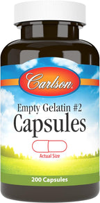 Carlson - Cápsulas Vacías de Gelatina Tamaño #2, Fáciles de Separar y Rellenar, 200 Cápsulas