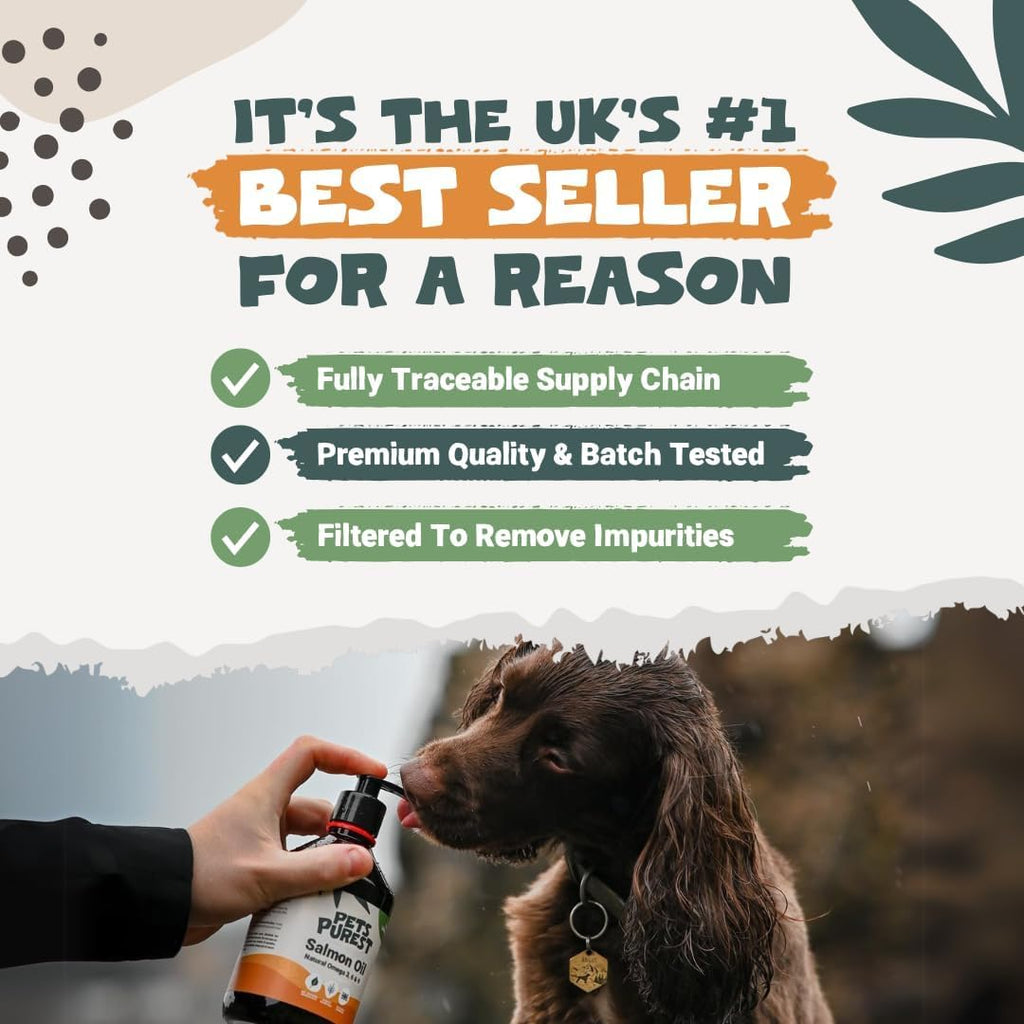 Pets Purest Aceite de Salmón para Perros, Gatos, Caballos y Hurones - 946 ml 100% Puro Premium - Suplemento Natural Omega 3, 6 y 9