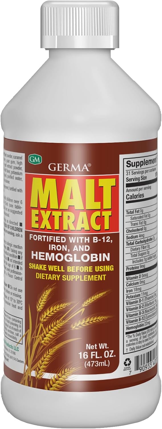 Germa Extracto de Malta – Suplemento dietético líquido para energía y vitalidad – Rico en vitaminas B y minerales esenciales – Apoyo nutricional tradicional – 16 fl oz