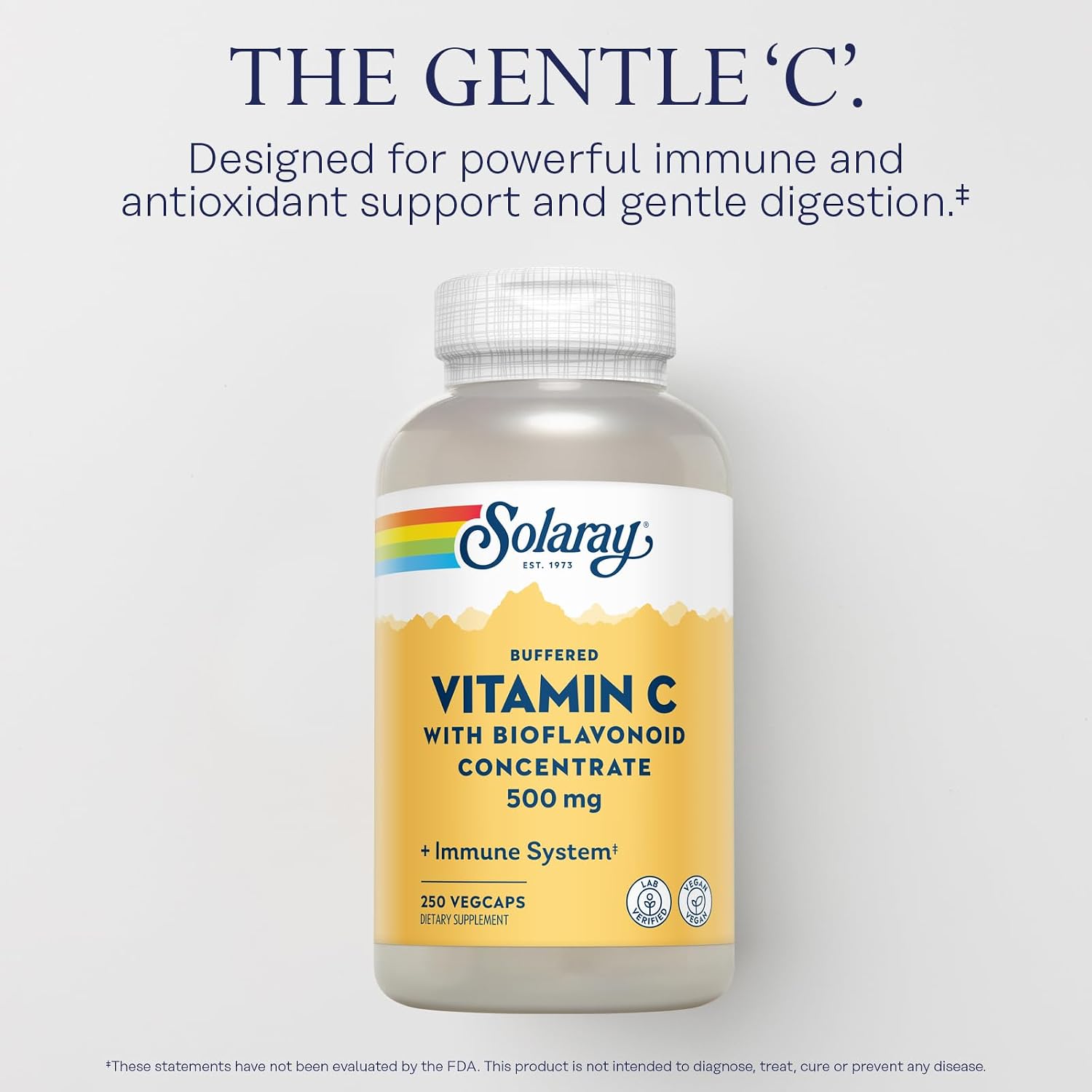 Solaray Buffered Vitamin C 500mg - with Bioflavonoids, Rose Hips and Acerola - 250 Vegan Capsules