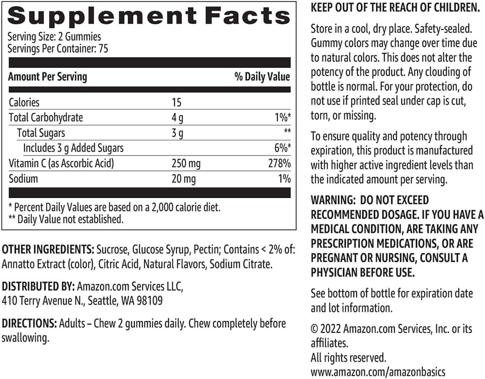 Vitamin C Gummies - Sabor Naranja Ácida - 250 mg - 150 Gominolas