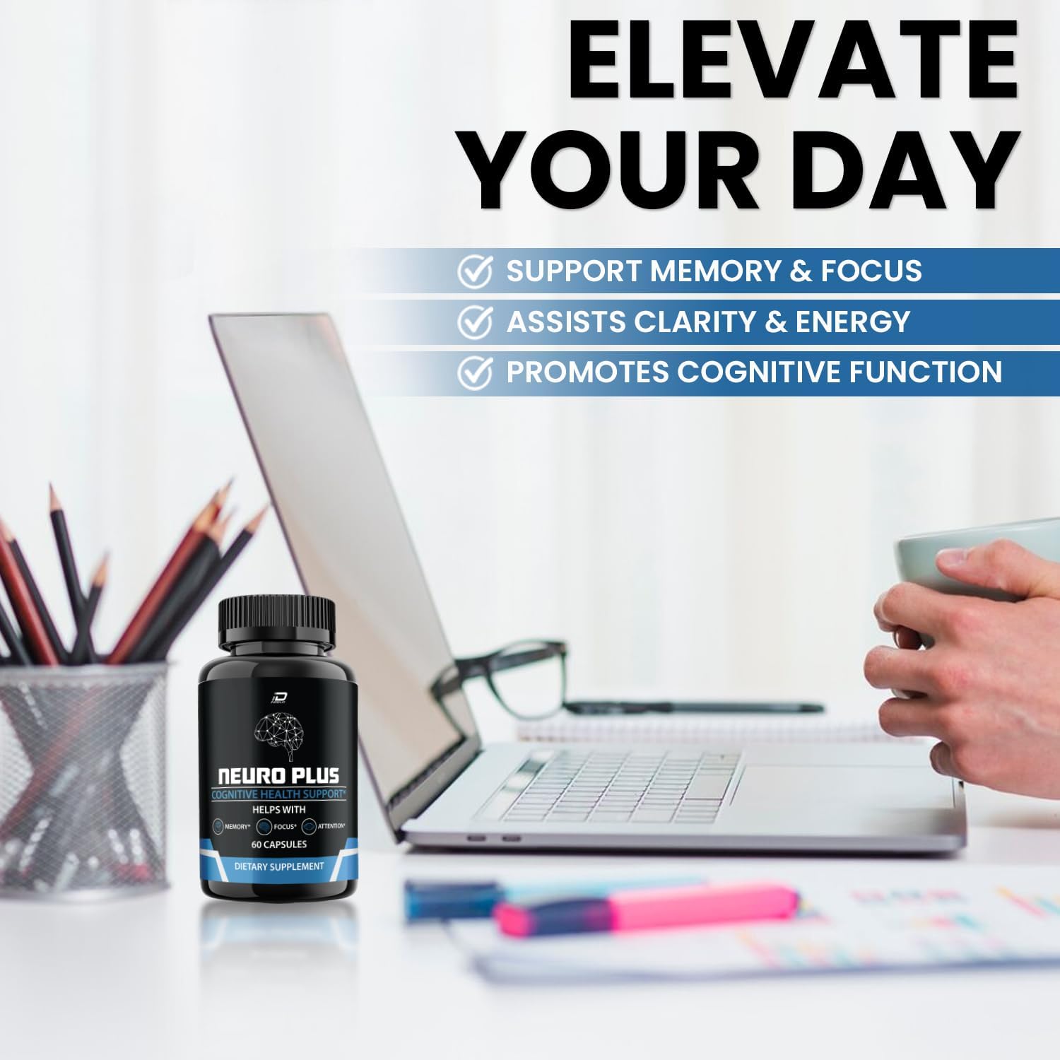 Neuro Plus Brain Supplement - Suplemento para la Memoria y Concentración con PQQ (180 Cápsulas)