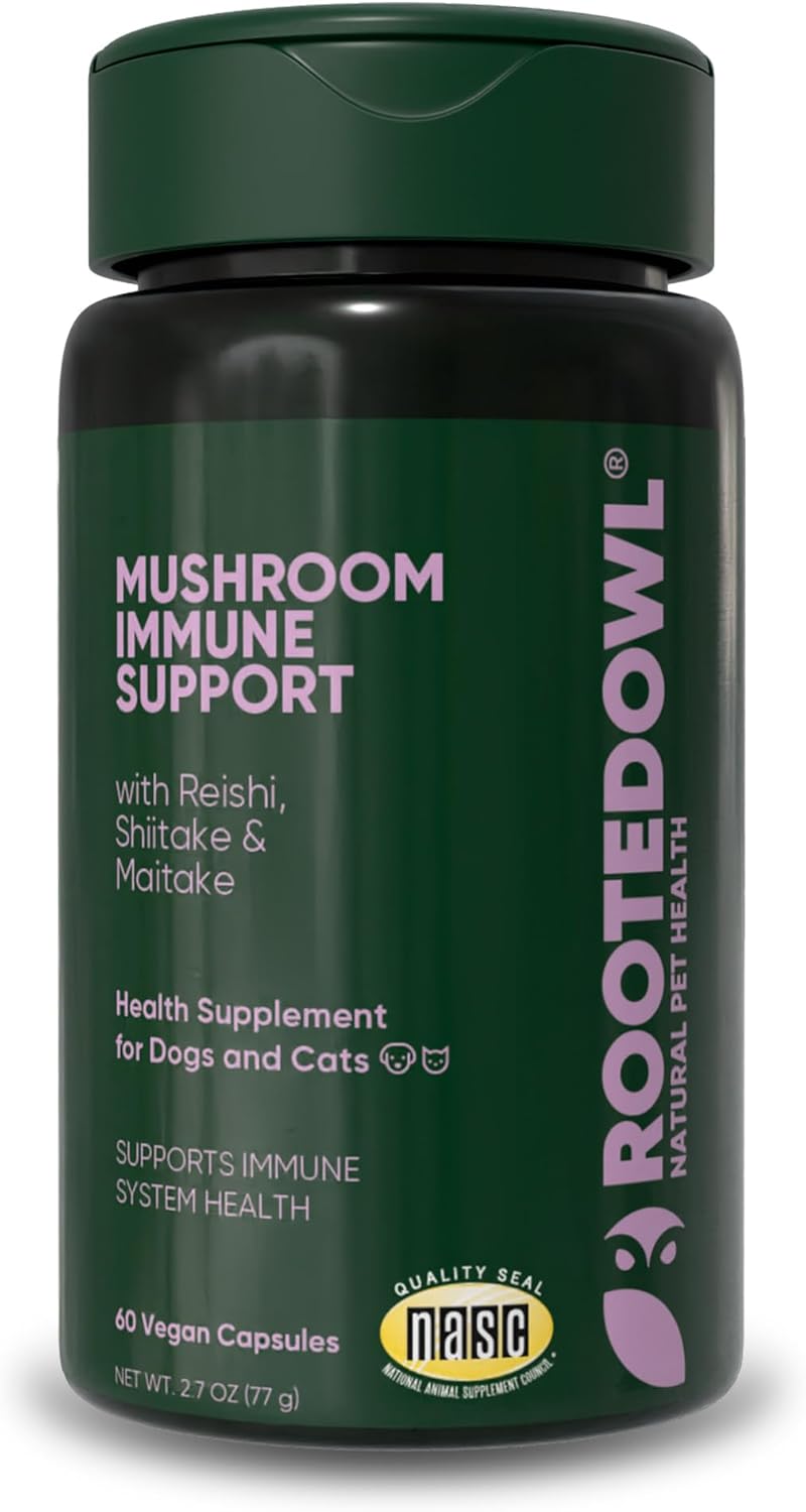Rooted Owl® Suplemento de Hongos para Perros y Gatos - Apoyo Inmunológico - 60 Cápsulas