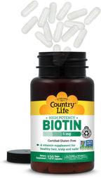 Country Life Biotina Alta Potencia 5 mg - 120 comprimidos - Sin gluten, vegano, sin OGM