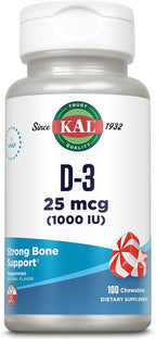 KAL Vitamina D3 1000 IU (25 mcg) Comprimibles Sabor Menta Natural
