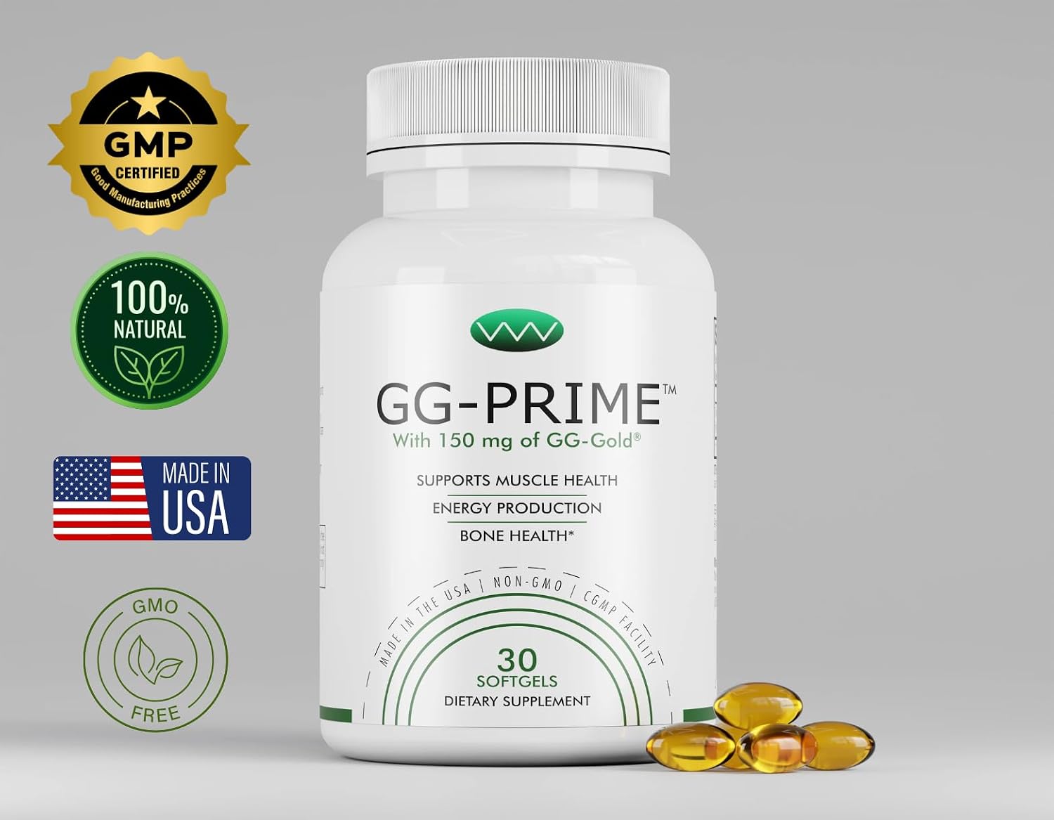 GG-Prime™ Geranylgeraniol 150 mg – GG-Gold® de Annatto – Apoya la producción de CoQ10, salud muscular y ósea – 30 cápsulas blandas