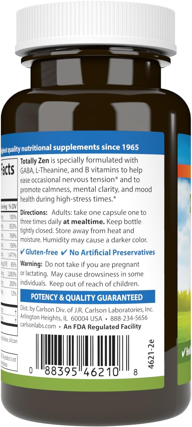 Carlson Totally Zen: GABA, L-Theanina y Vitaminas B, 60 Cápsulas