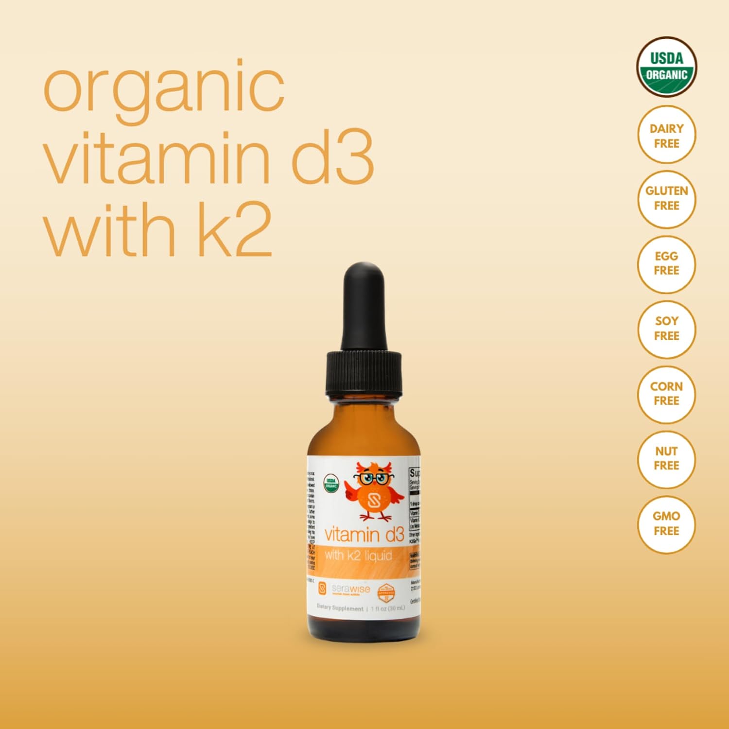 Serawise Organic Liquid Vitamin D3 with K2 - 30 ml