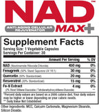 Metabolic Nutrition NAD MAX Plus+ 450mg de NAD + Fenogreco, Quercetina, Resveratrol y Extracto de Fo-ti para Rejuvenecimiento Celular, Apoya la Energía Celular, 30 Cápsulas Vegetales