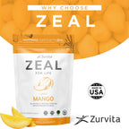 Zurvita Zeal for Life Wellness Drink Mix - Sabor Mango - Sin Gluten, Vegano, con Biotina, Vitaminas B12, C, D, E, Hierro, Magnesio - 30 Porciones (420g)