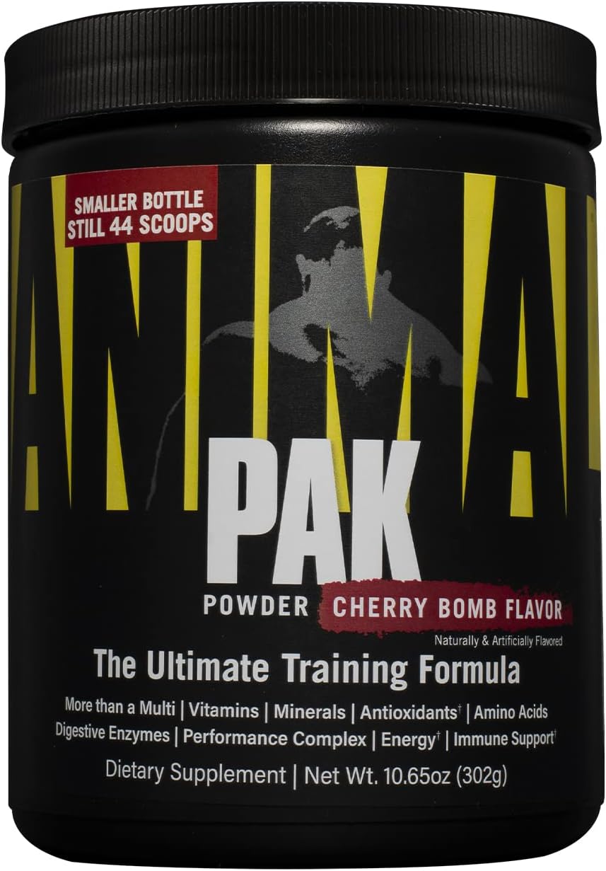 Animal Pak – Polvo Multivitamínico Todo-en-Uno – Zinc, Vitaminas C, B, D, Aminoácidos – Nutrición Deportiva – 44 Dosis, Cherry Bomb