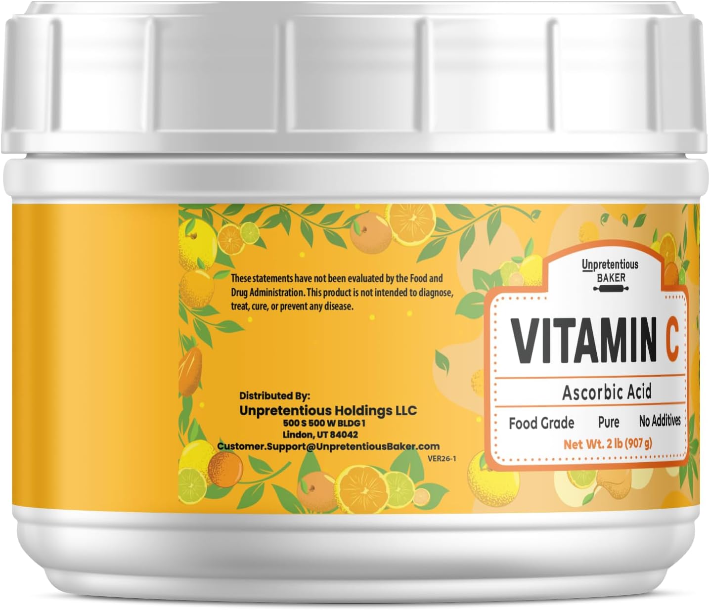Unpretentious Vitamina C en Polvo (907 g) Ácido Ascórbico Puro, Envase Resellable