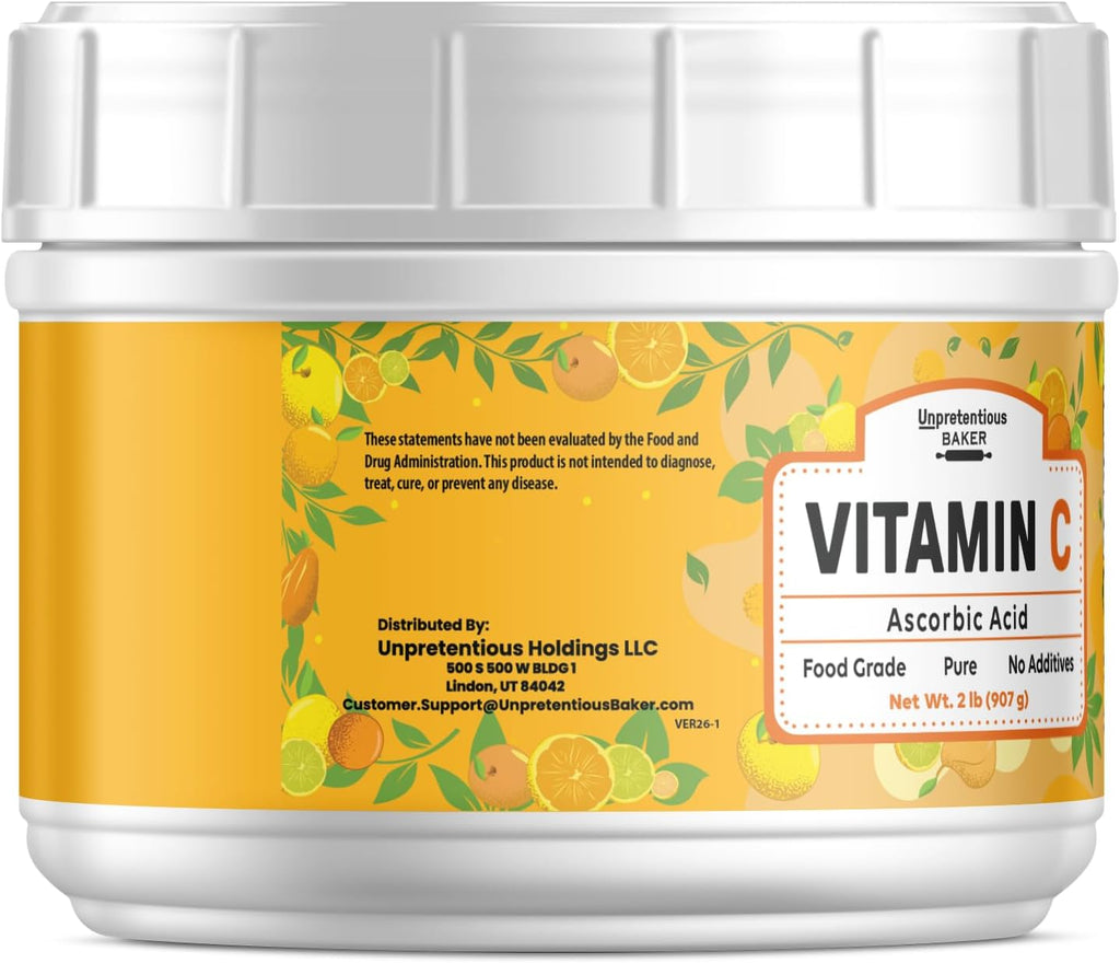 Unpretentious Vitamina C en Polvo (907 g) Ácido Ascórbico Puro, Bote Resellable