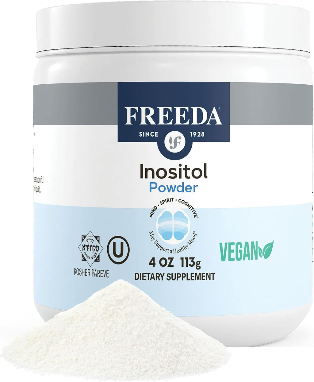 FREEDA Myo-Inositol Puro en Polvo – 900 mg por Ración, Sin Sabor, Vegano, Kosher (113 g)