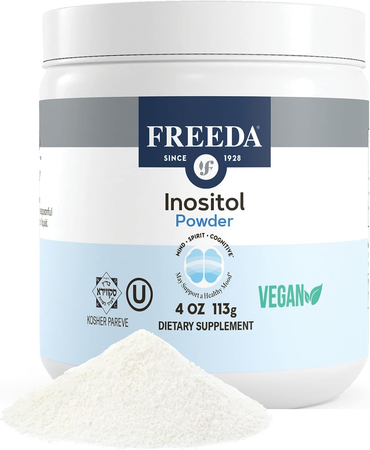 FREEDA Myo-Inositol Puro en Polvo – 900 mg por Ración, Sin Sabor, Vegano, Kosher (113 g)