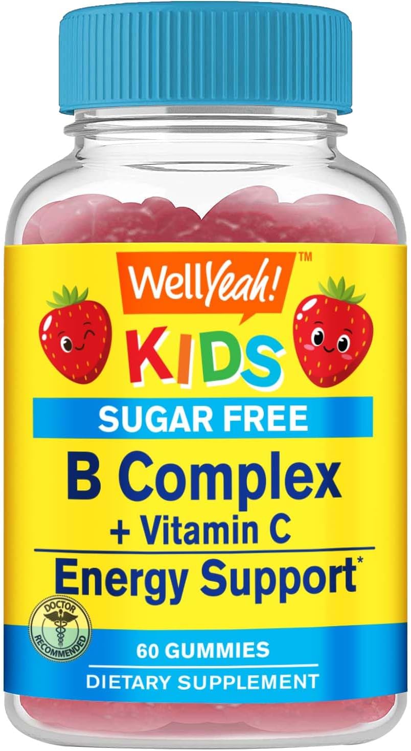 WellYeah Complejo B Infantil Gomitas Sin Azúcar con Vitamina C y Ácido Fólico - Sabor Fresa - 60 unidades