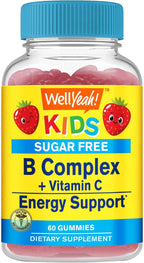WellYeah Complejo B Infantil Gomitas Sin Azúcar con Vitamina C y Ácido Fólico - Sabor Fresa - 60 unidades