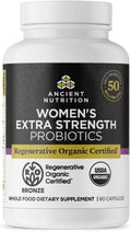 Ancient Nutrition Probióticos para Mujeres Extra Strength, Certificado Orgánico Regenerativo, 60 Cápsulas