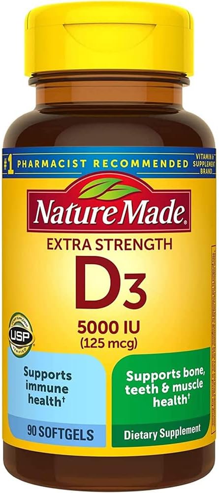 Nature Made Extra Strength Vitamina D3 5000 IU (125 mcg), 90 cápsulas blandas