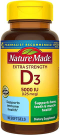 Nature Made Extra Strength Vitamina D3 5000 IU (125 mcg), 90 cápsulas blandas