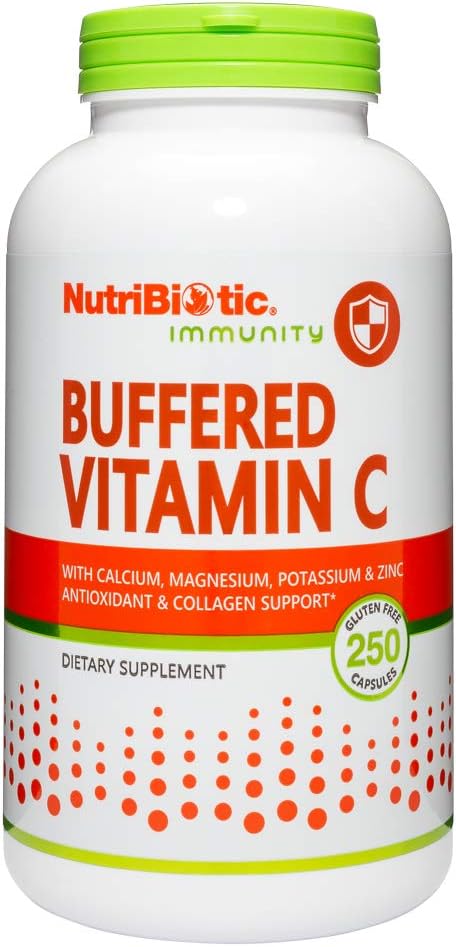 NutriBiotic Buffered Vitamin C 500 mg, 250 Capsules - Pharmaceutical Grade with Minerals