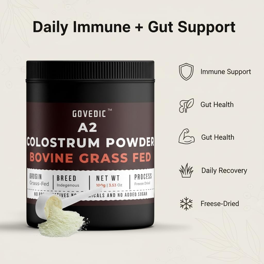 govedic Polvo de Calostro Bovino para Adultos — Vacas A2 Alimentadas con Pasto, 40%+ IgG | Salud Intestinal, Apoyo Inmunológico y Recuperación Muscular | Sin Sabor | 50 Porciones