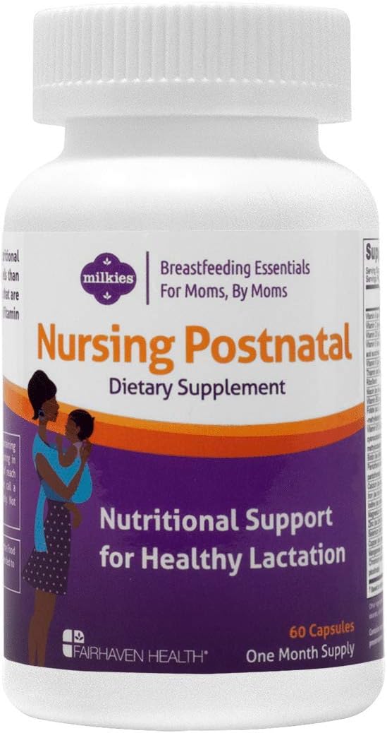 Milkies Fairhaven Health Nursing Postnatal – Multivitamínico para lactancia con vitamina D y B, 60 cápsulas