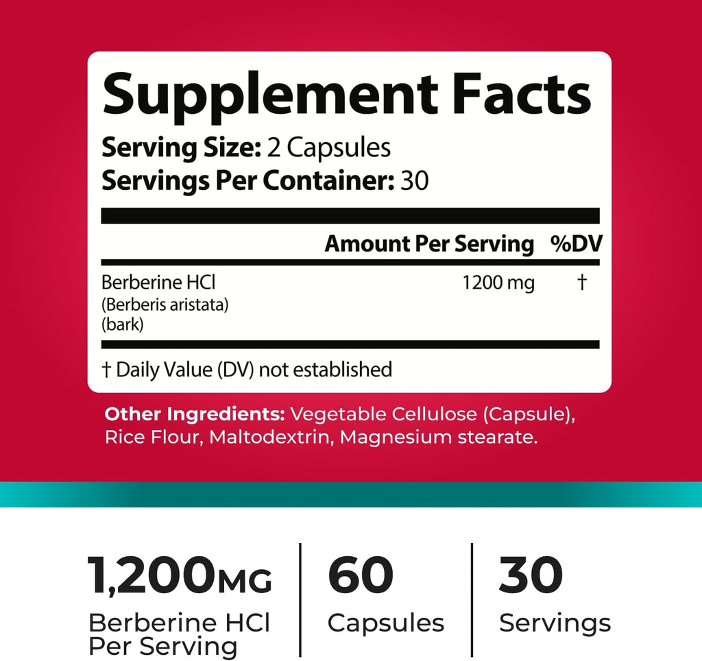 PristineRoot Berberina 1200mg – Suplemento Orgánico de Berberina – 60 Cápsulas