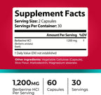 PristineRoot Berberina 1200mg – Suplemento Orgánico de Berberina – 60 Cápsulas