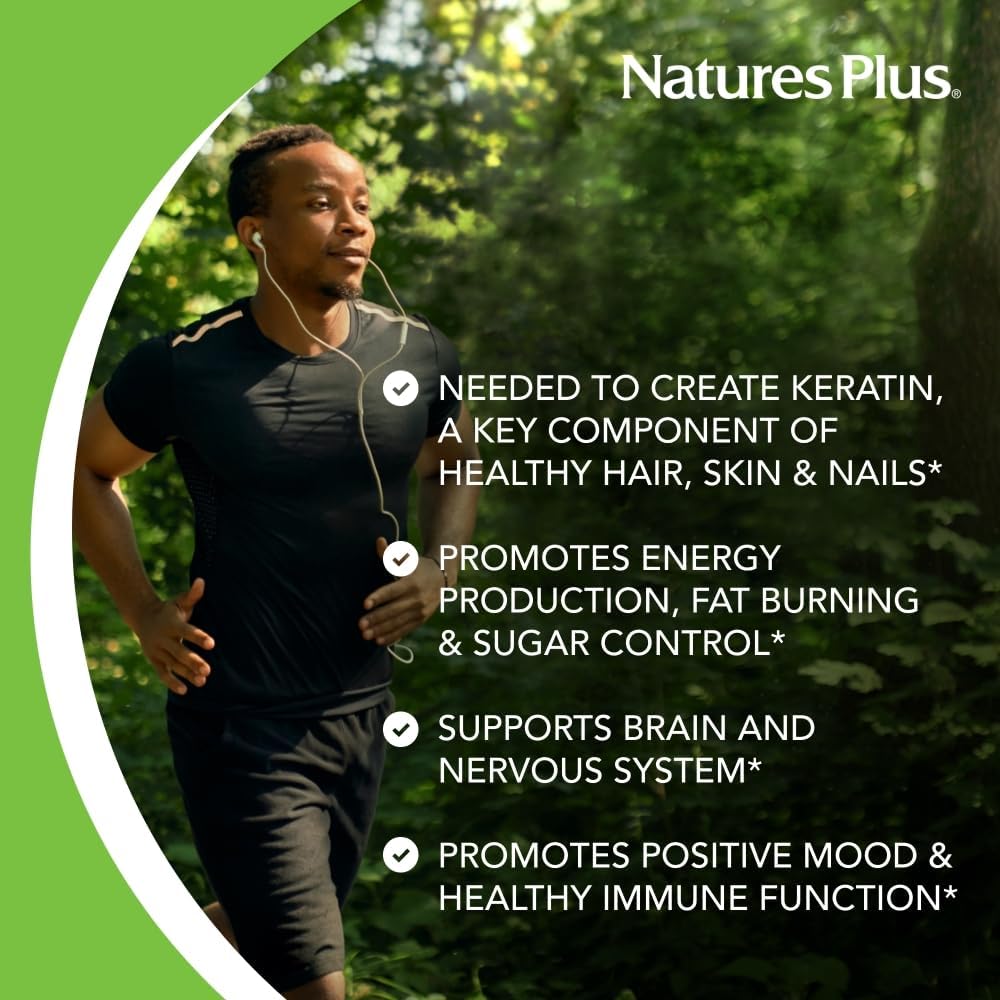 NaturesPlus Biotin 10,000 mcg - 90 Sustained Release Tablets - Hair, Skin & Nails Support - High Potency Vitamin B - Vegetarian, Gluten Free