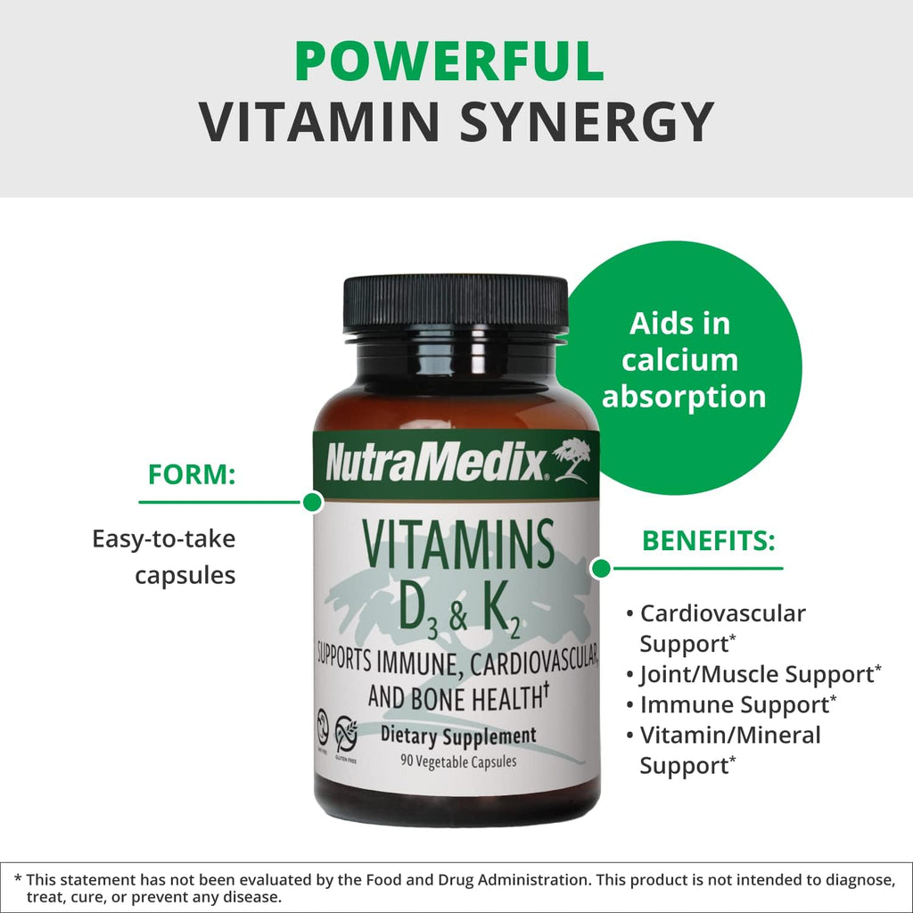 NutraMedix Vitamina D3 y K2 (MK-7) - 90 Cápsulas