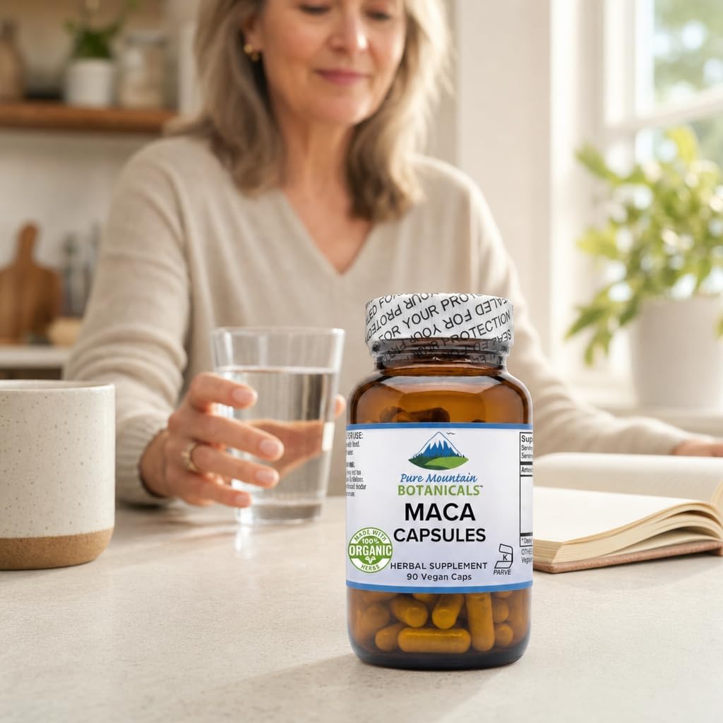 Cápsulas de Raíz de Maca Orgánica de Perú - 1000mg - Mezcla Cruda y Gelatinizada - 90 Cápsulas Veganas Kosher