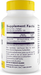 Healthy Origins Vitamina D3 2400 UI - 120 Cápsulas Blandas de Lanolina