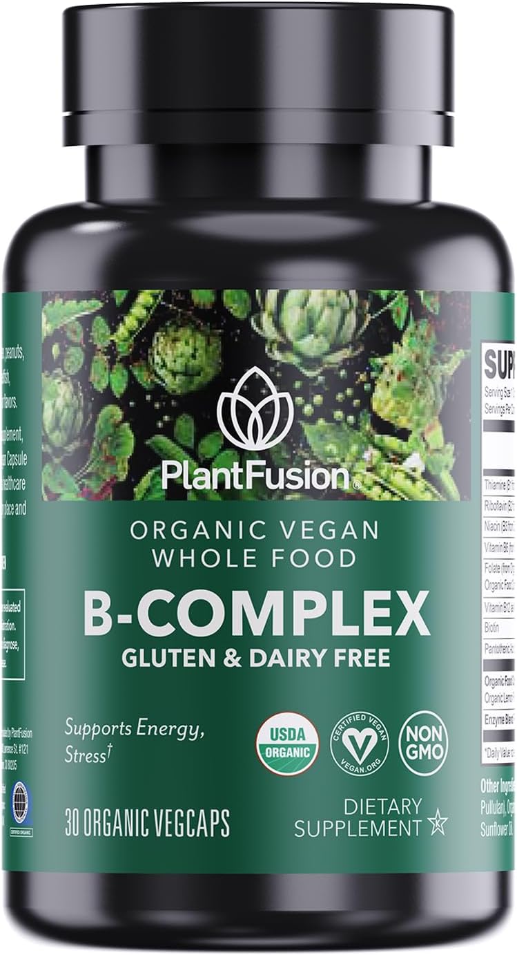 PlantFusion Organic Vitamin B-Complex, Complejo B Orgánico Vegano con B12 Metilada - 30 Cápsulas
