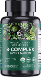 PlantFusion Organic Vitamin B-Complex, Suplemento Vegano de Alimentos Integrales para Energía y Metabolismo, B12 Metilada, Guayaba, Limón y Albahaca, No-GMO, Sin Gluten - 60 Cápsulas