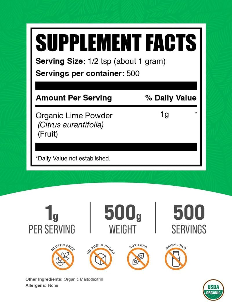 BulkSupplements.com Polvo de Lima Orgánico - 500g