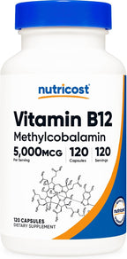 Vitamina B12 (Metilcobalamina) 5000mcg, 240 Cápsulas - Nutricost