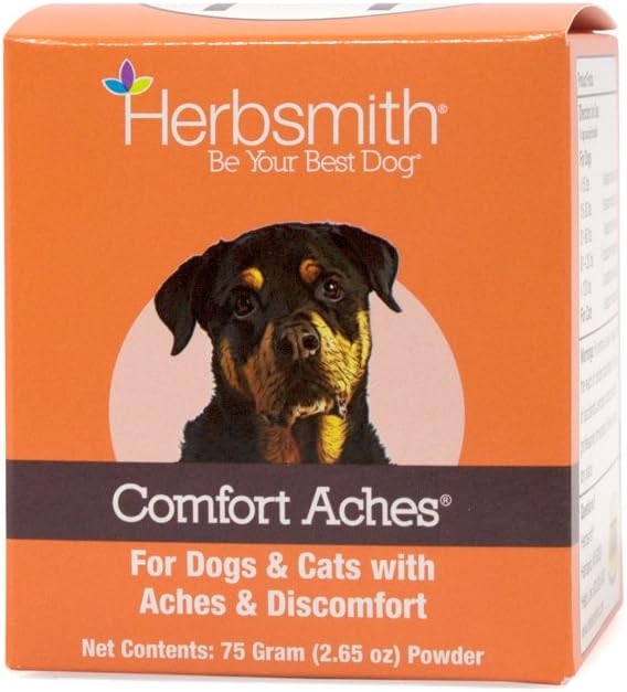 Herbsmith Comfort Aches – Alivio del Dolor Herbal para Perros y Gatos – 75g en Polvo