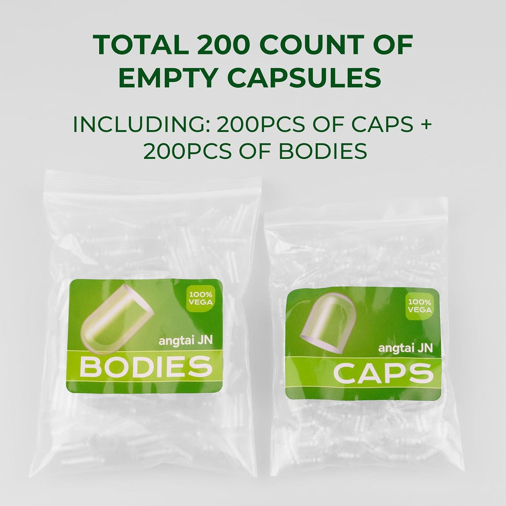 Cápsulas Vacías Veganas Tamaño 0 Pre-separadas (200 Cápsulas + 200 Cuerpos)