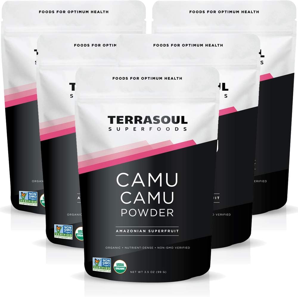 Terrasoul Superfoods Polvo de Camu Camu Orgánico, 17.5 oz (5 Paquetes de 3.5 oz) - Crudo
