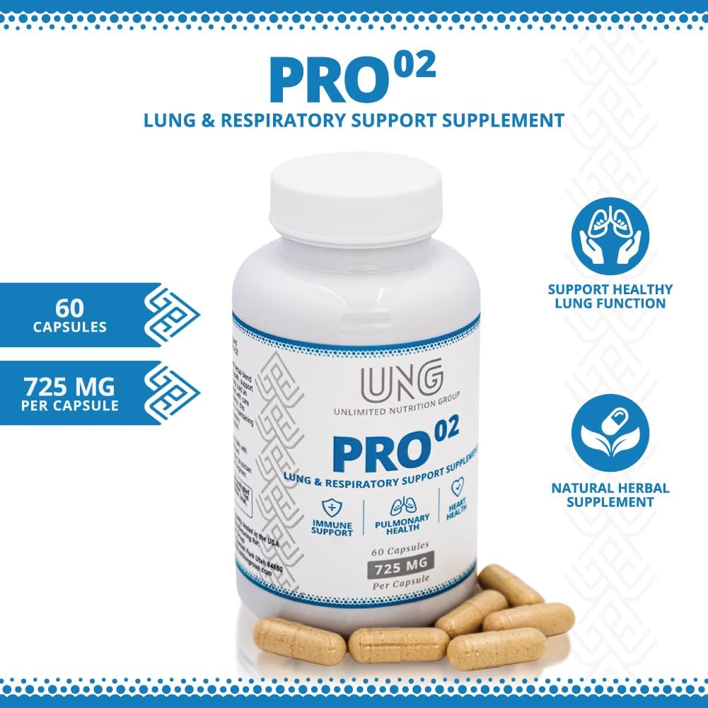 UNG Pro-O2 Suplemento de Soporte Pulmonar y Respiratorio, 725 mg, 60 Cápsulas