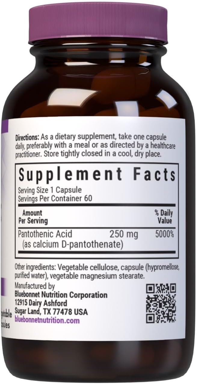 BlueBonnet Ácido Pantoténico 250 mg - 60 Cápsulas Vegetales