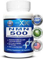 Genex Formulas NMN 500mg – 99% Pureza, 60 Cápsulas, para Niveles de NAD+ y Envejecimiento Saludable