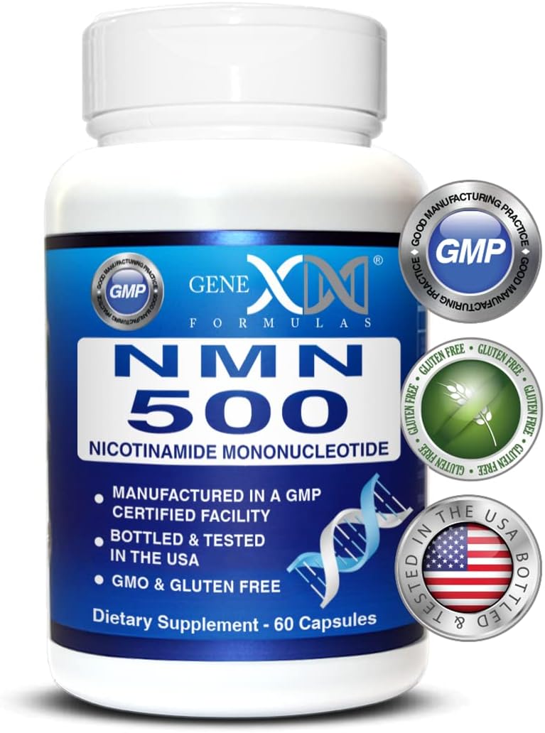 Genex Formulas NMN 500mg – 99% Pureza, 60 Cápsulas, para Niveles de NAD+ y Envejecimiento Saludable