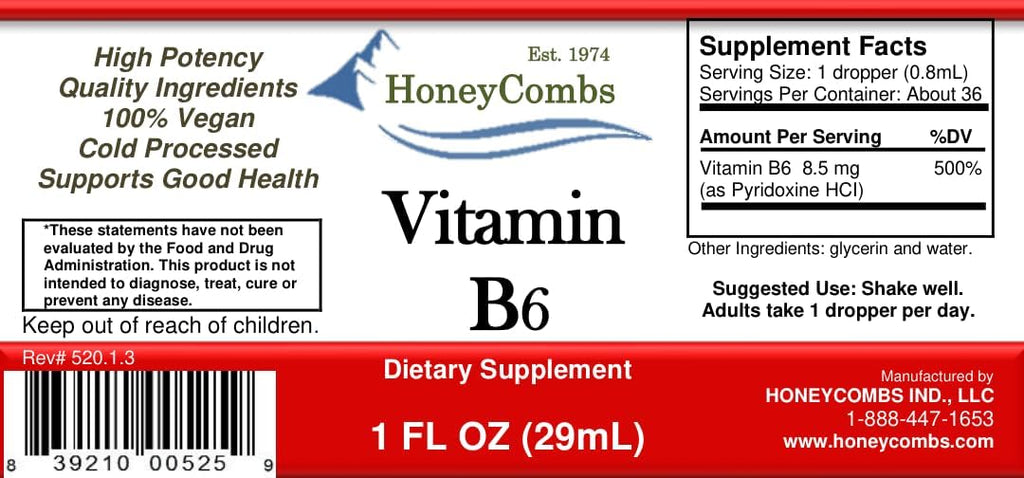 Vitamina B6 Líquida Gotas - Piridoxina HCl, 30 ml - Alta Potencia, Sin Alcohol