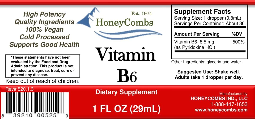 Vitamina B6 Líquida Gotas - Piridoxina HCl, 30 ml - Alta Potencia, Sin Alcohol