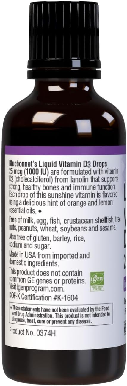 BlueBonnet Vitamina D3 1000 UI Líquido - Sabor Cítrico - 30 ml